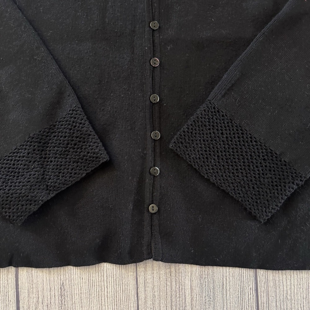 Sigrid Olsen Sport Black Mesh Trim Button Front Knit Cardigan Sweater Large - Picture 3 of 10